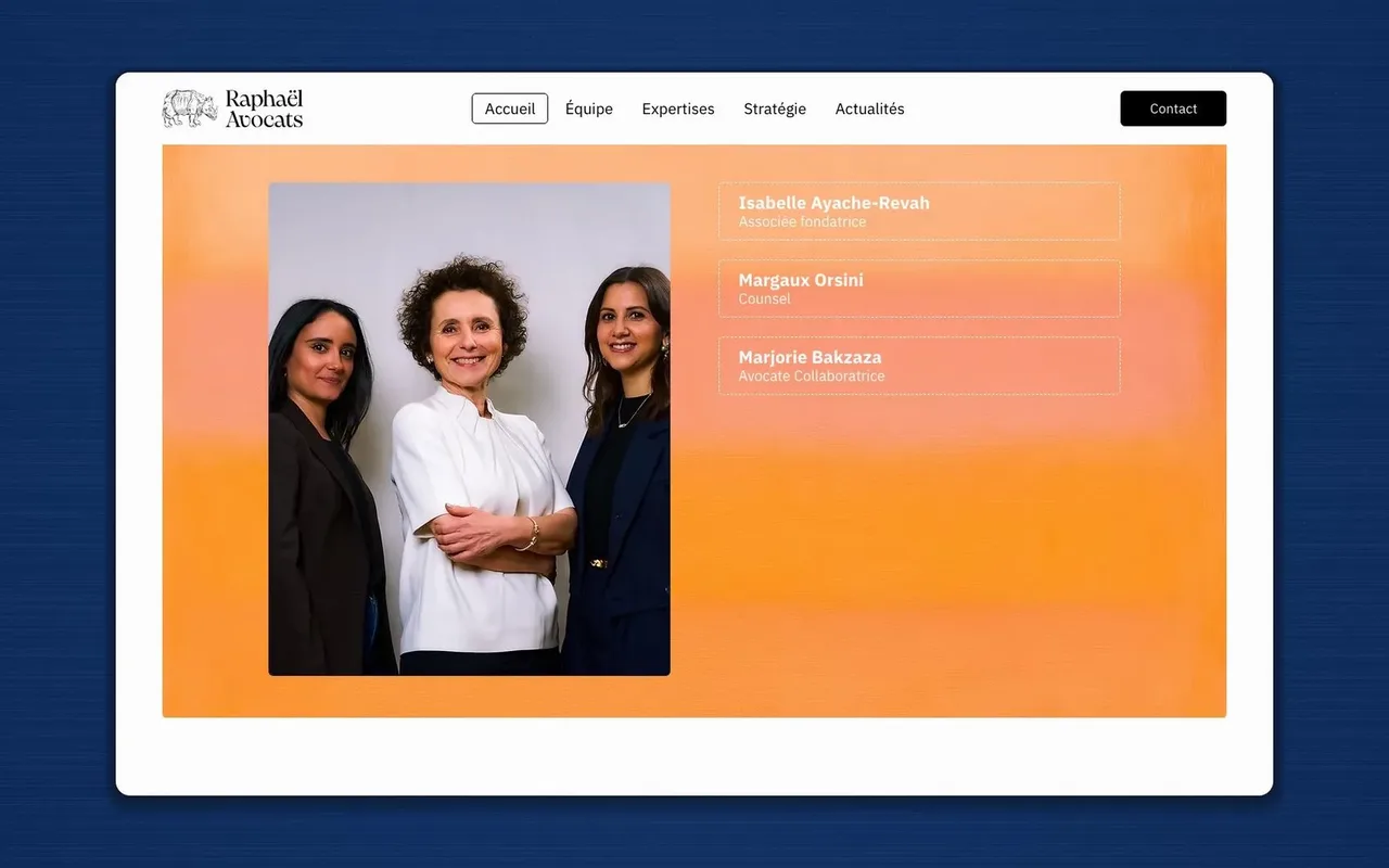 Une page du site de Raphaël Avocats, à l’écran.